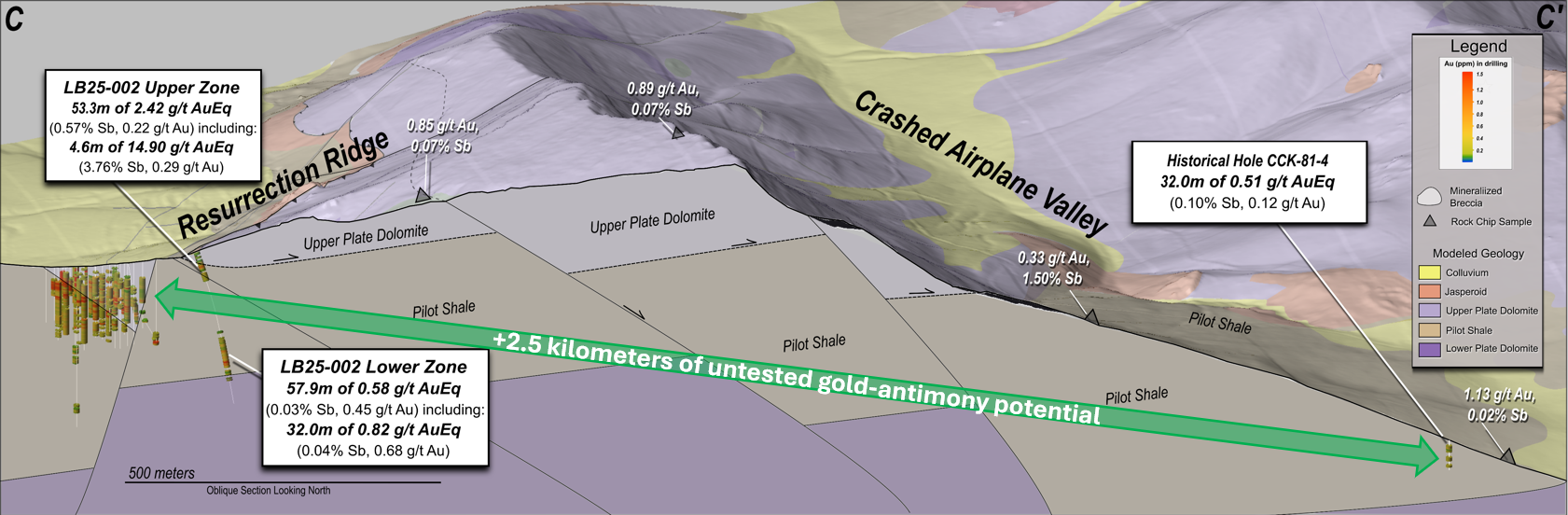 3D district-scale oblique section from Resurrection Ridge to Crashed Airplane Valley