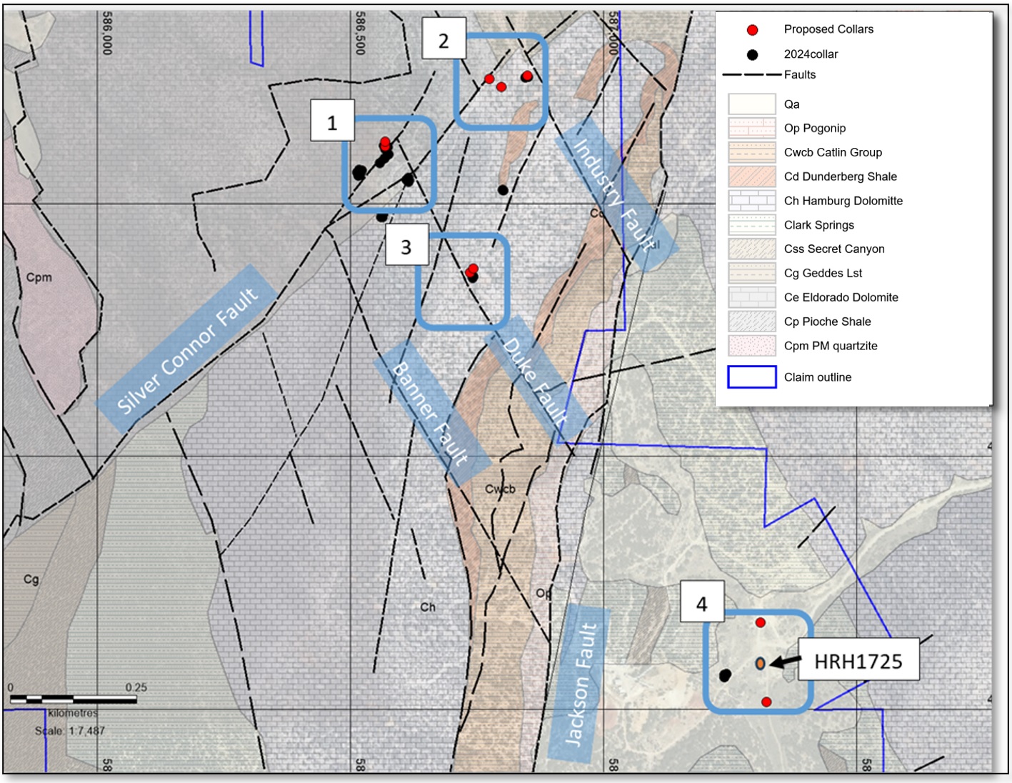 Figure 1 Geology map showing Target drill areas