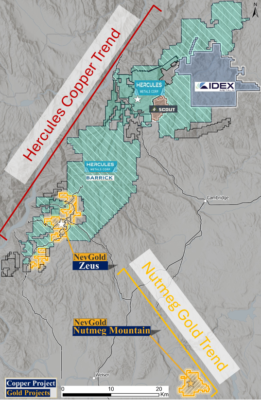 Nutmeg Mountain regional map with Hercules Copper Trend