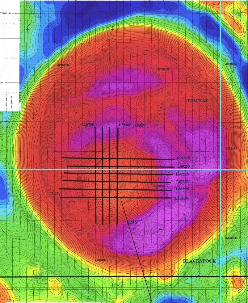Figure 1: Airborne Magnetic survey over Thomas Structure