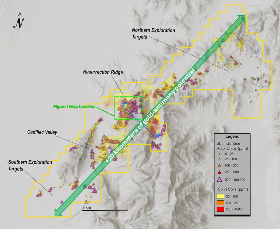 Figure 6 – Limousine Butte Project map with historical antimony