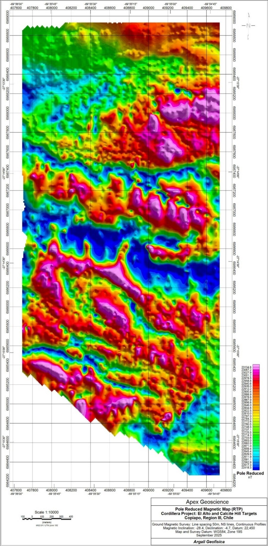 Figure 2: Cordillera Cobre Project Pole Reduced Magnetic Map