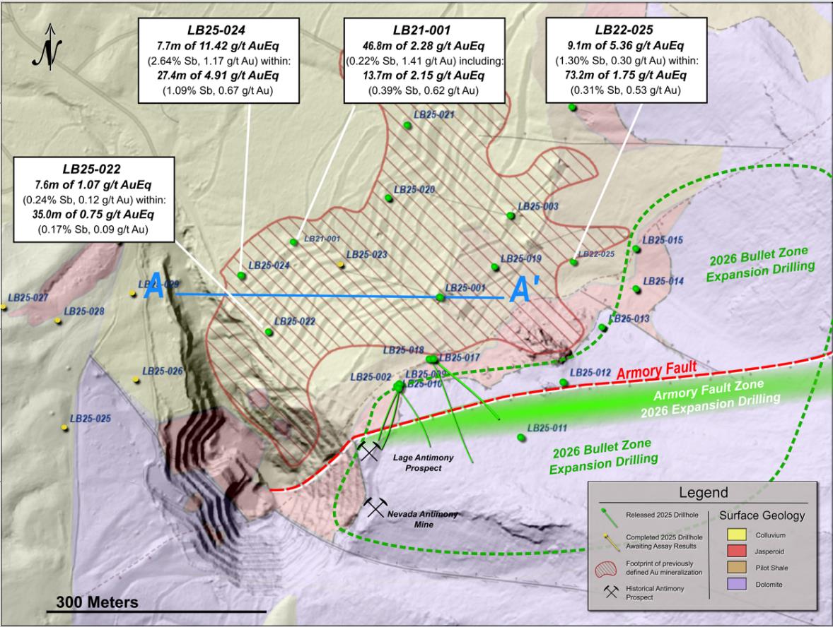 Figure 1 – Resurrection Ridge target area with the Bullet Zone discovery