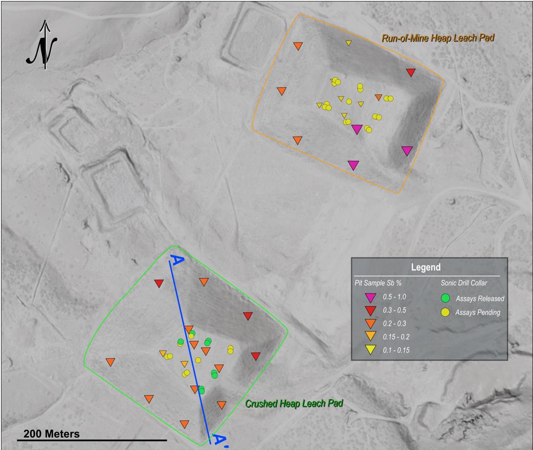 Figure 2 – Historic gold leach pads and summary of March-2026 sonic drill program