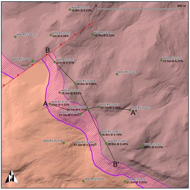 Drillholes plotted on LiDAR-derived elevation model
