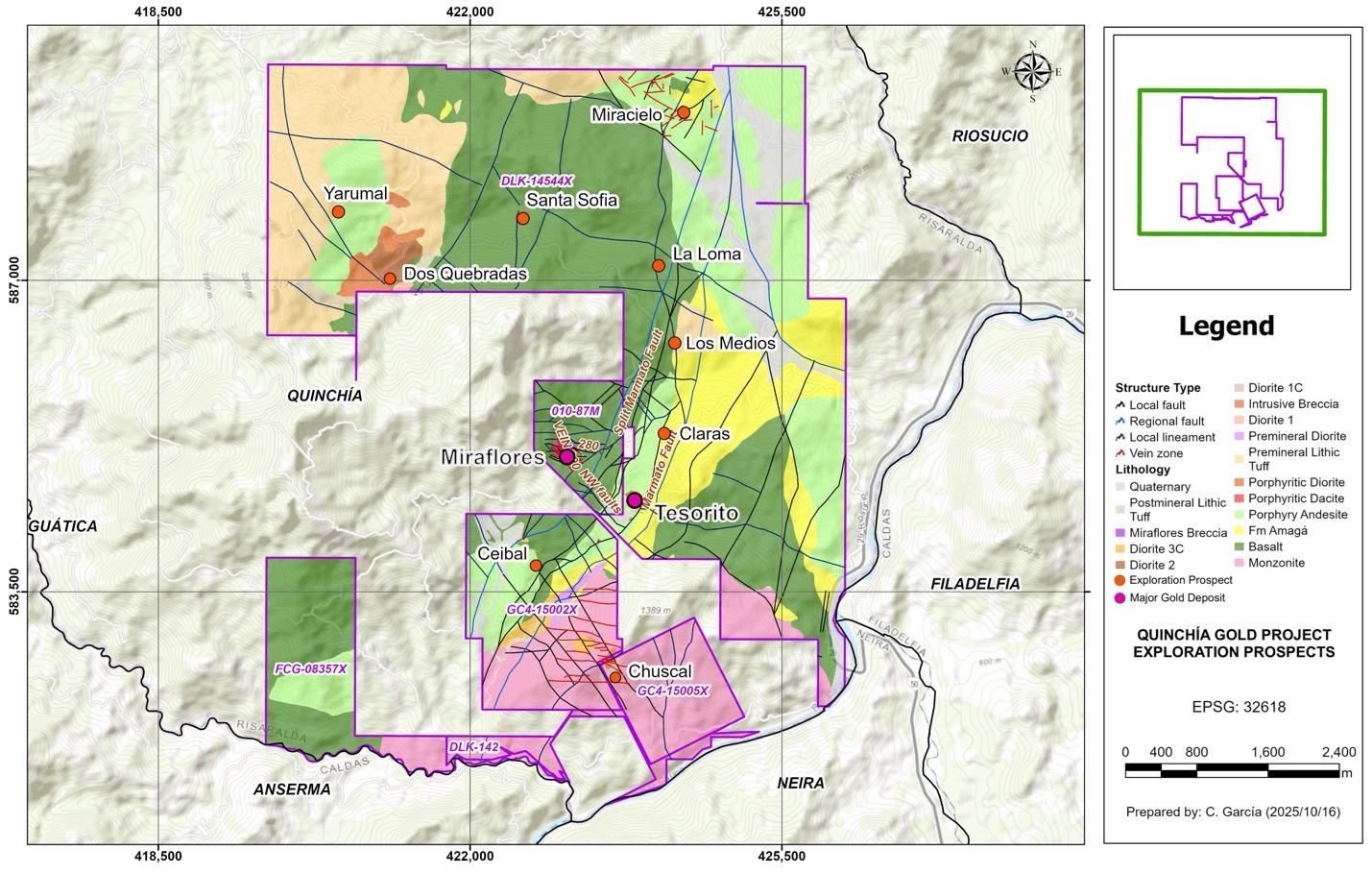 Figure 4: Quinchía Gold Project Deposits and Prospects