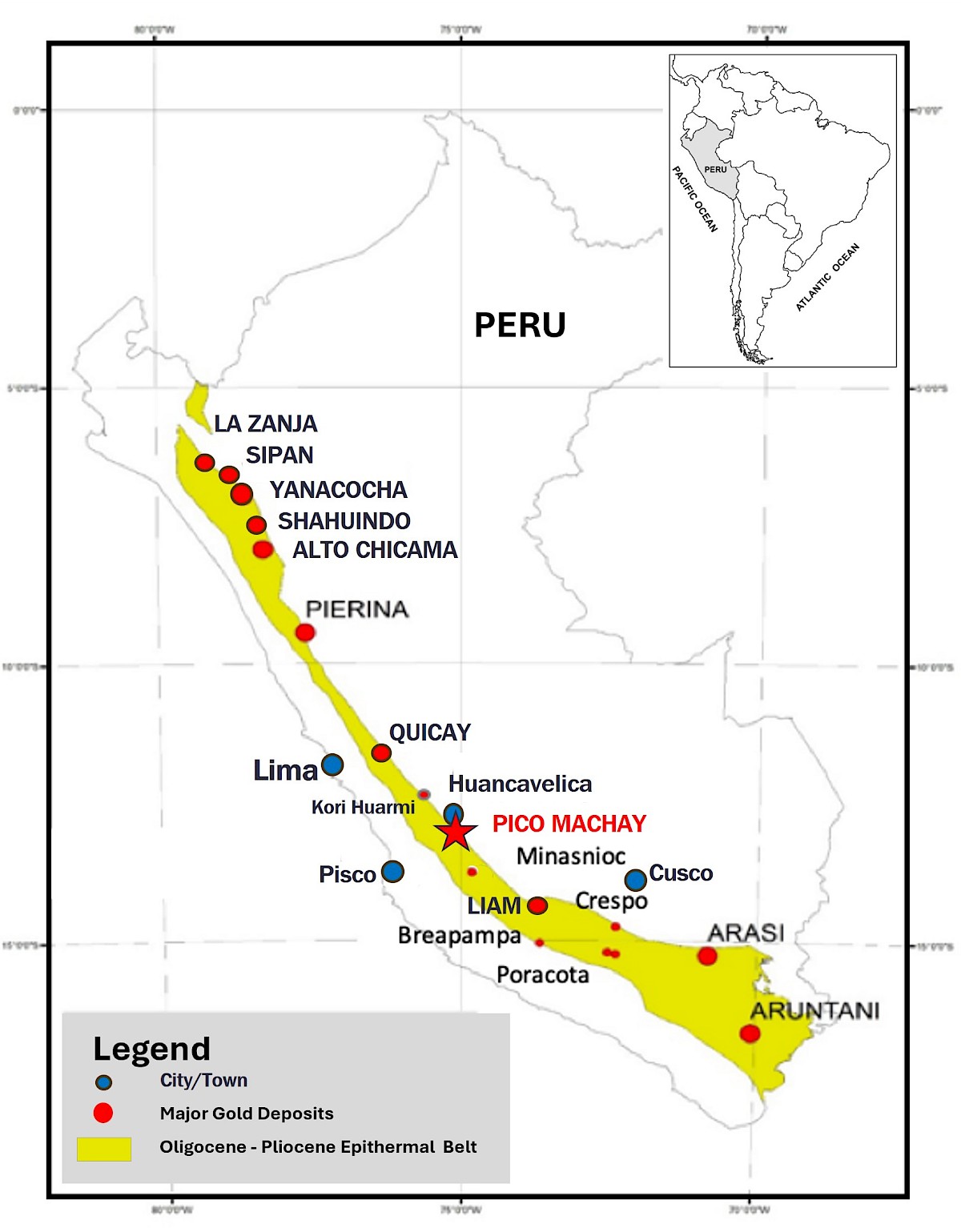 Map showing the location of the Pico Machay Gold Project in Peru