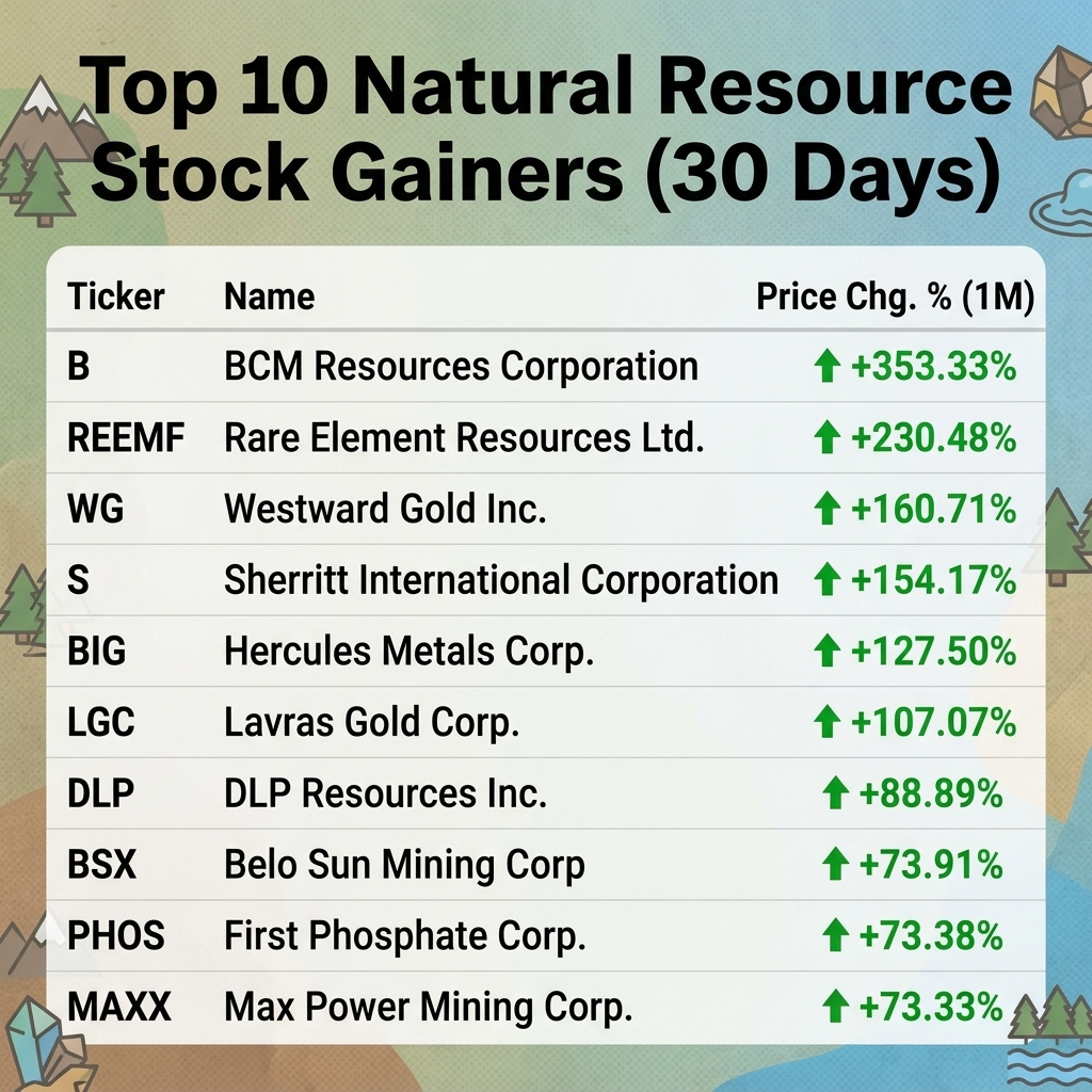 Top 10 largest gaining natural resource stocks