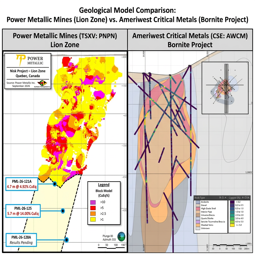 Power Metallic Mines Lion Zone vs. Ameriwest Critical Metals Bornite Project